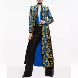 ALICE & OLIVIA [M] THOMAS EMBROIDERED SAPPHIRE/GOLD MAXI COAT NWT. RETAIL $1695